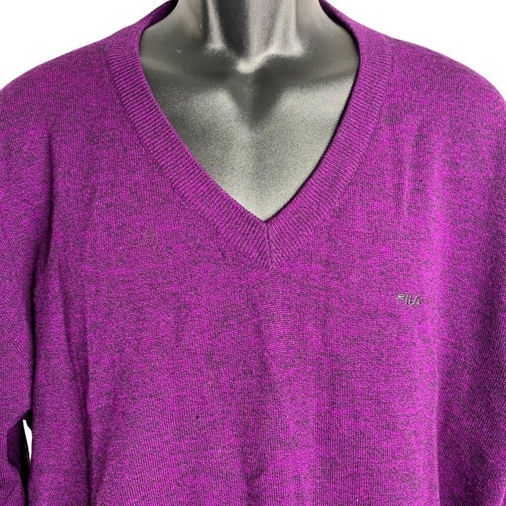 Vintage Mens Fila Italian Wool Sweater XL Purple V Neck Pullover Long Sleeves